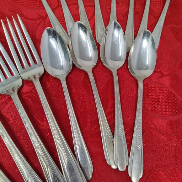 16 Forks N Spoons Vtg National Silver Plated Art Deco Wheat Stalk 12 Teaspoons - Picture 5 of 14